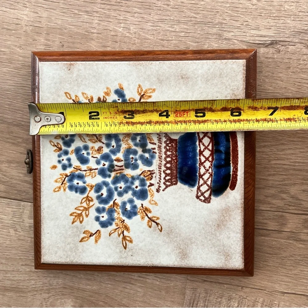 Vintage Wood Framed Floral Tile By Tile Creation Handcrafted By‎ Mel Irvine, Cal